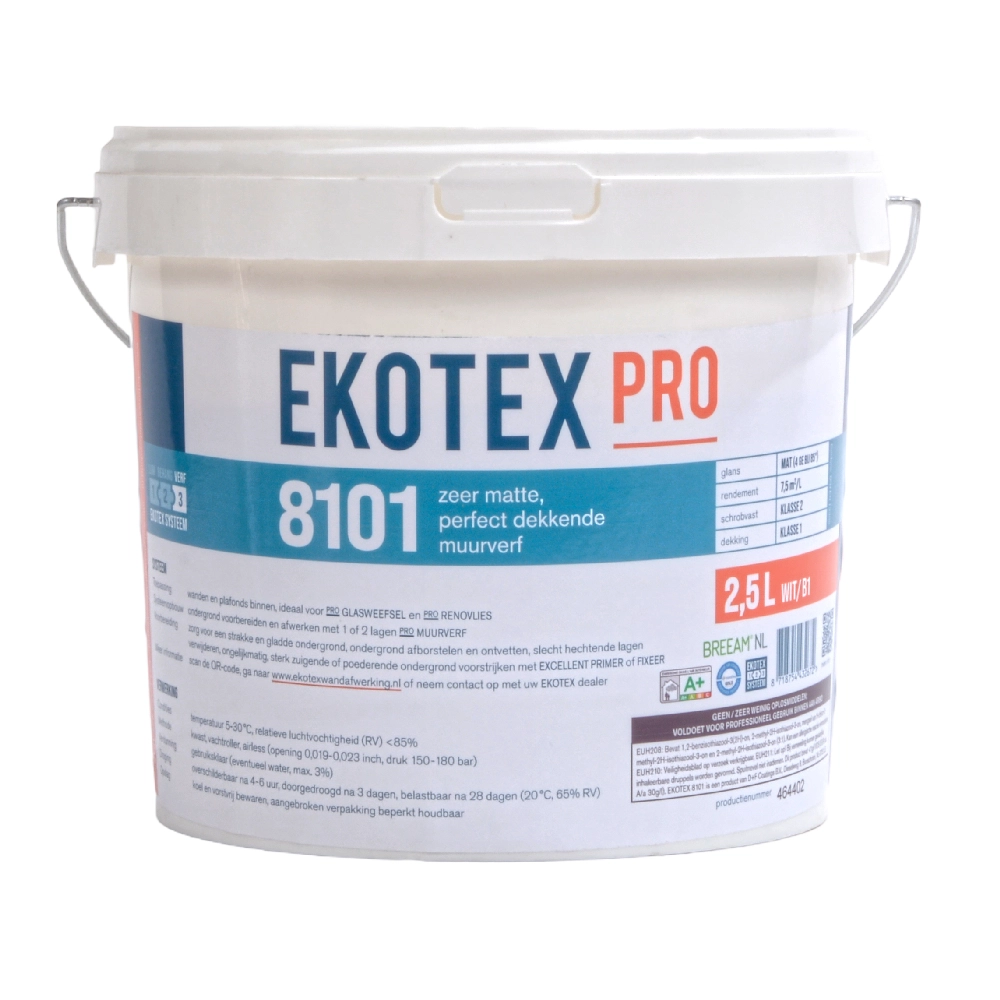 Ekotex Pro 8101 Zeer Matte Perfect Dekkende Muurverf 2,5L